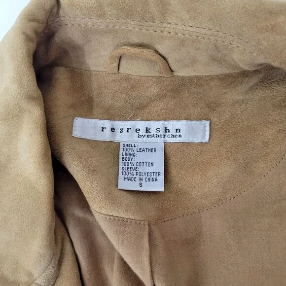 Rezrekshn by Ester Chen Tan Suede Moto Jacket Women's Size Small - Picture 4 of 7